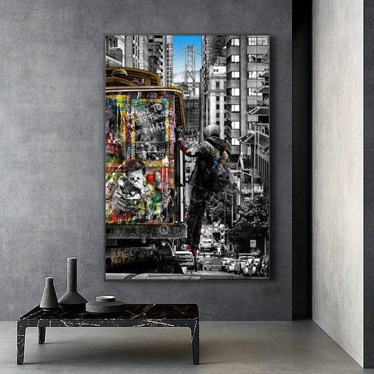 Banksy - Man on a tram canvas