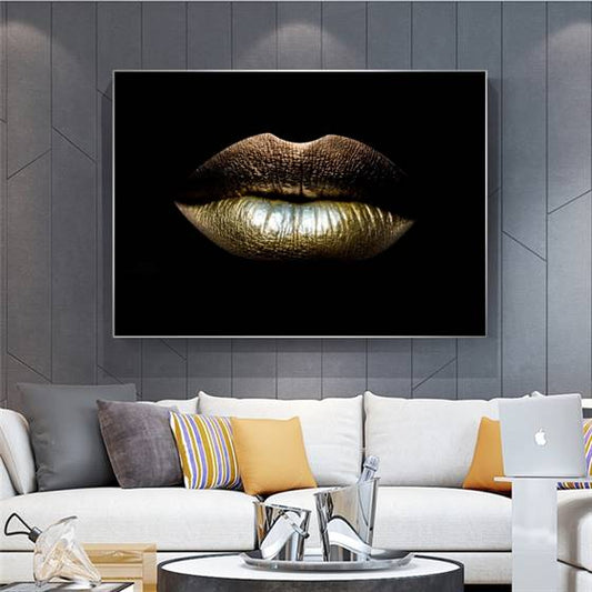 Beautiful gold lips canvas