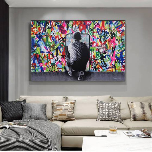 Behind the riot shield canvas