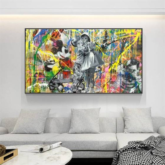 Boy hugs a girl canvas