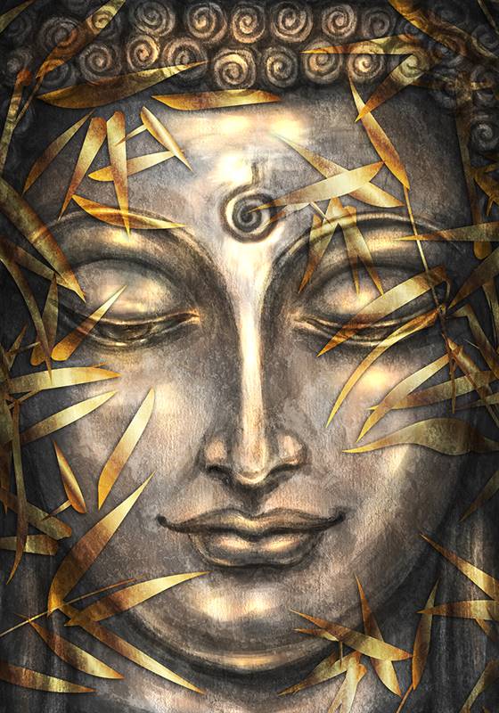 Buddha with golden leaves canvas