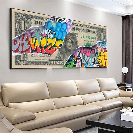 Dollar bill graffiti canvas