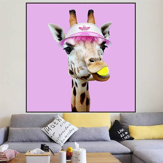 Giraffe with an Adidas hat canvas