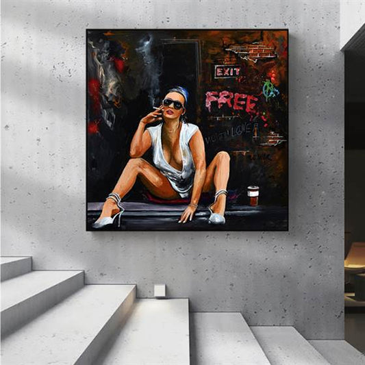 Girl in high heels smoking a cigarette canvas