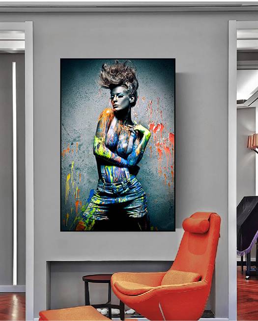 Girl poured with paint canvas