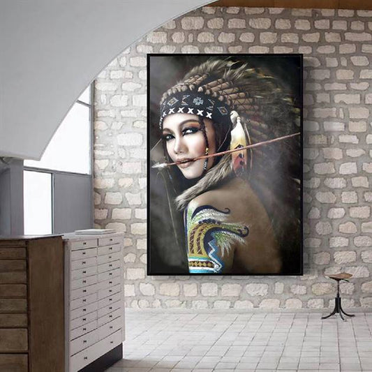 Native American girl with an arrow canvas