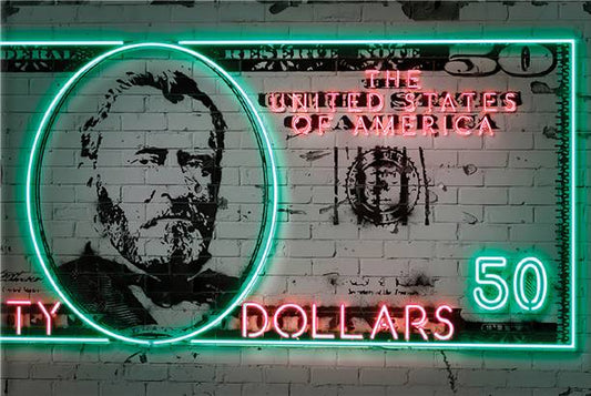Neon 50 dollar bill canvas