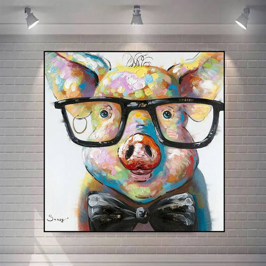 Piggy wearing a glasses canvas