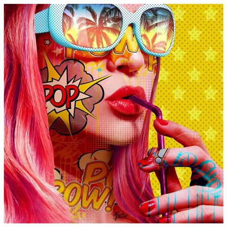 Pop art girl drinking canvas