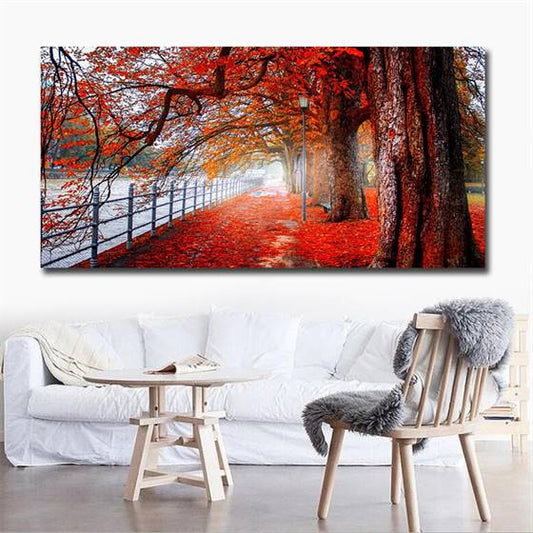 Red trees in fall canvas