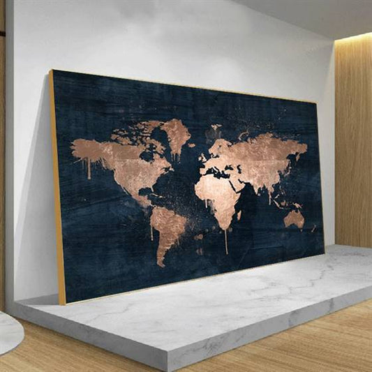Rose gold world map canvas