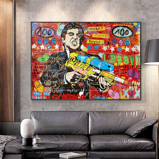 Scarface with a water gun canvas