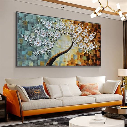 White cherry blossom canvas