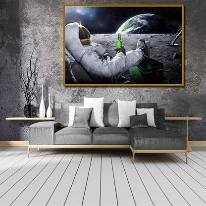 Drinking beer in the outer space canvas