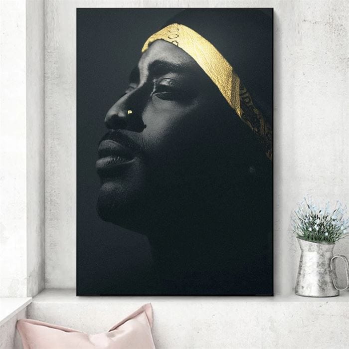 Tupac with a gold bandana canvas
