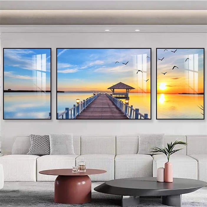 Bridge to Sunset Serenity Crystal Porcelain painting Trio