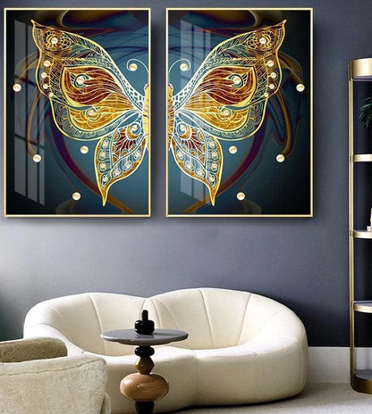 Golden Fluttering Mosaic Crystal Porcelain painting Duo