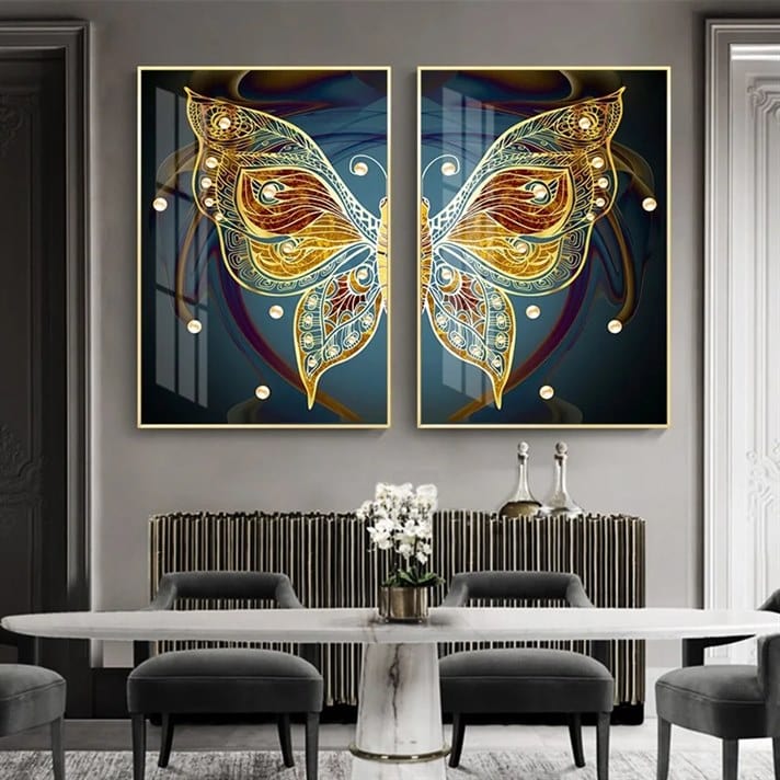 Golden Fluttering Mosaic Crystal Porcelain painting Duo