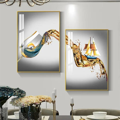 Golden Spill Crystal Porcelain painting Duo