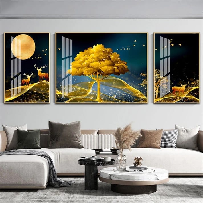 Moonlit Golden Grove Crystal Porcelain painting Trio