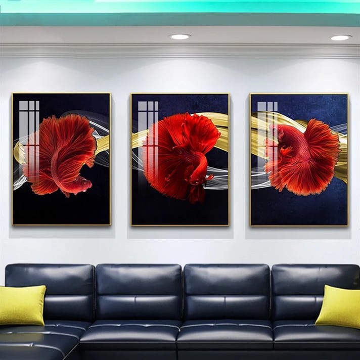 Scarlet Fish Trio Crystal Porcelain painting Trio