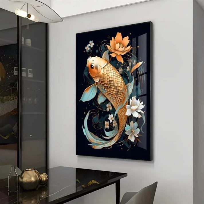 Shimmering Gold Arowana Crystal Porcelain painting