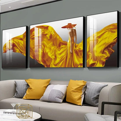 Sunlit Yellow Elegance Crystal Porcelain painting Trio