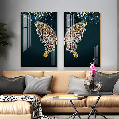 Vibrant Butterfly Elegance Crystal Porcelain painting Duo