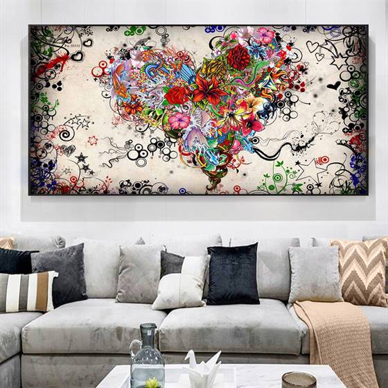 A heart made of flowers canvas