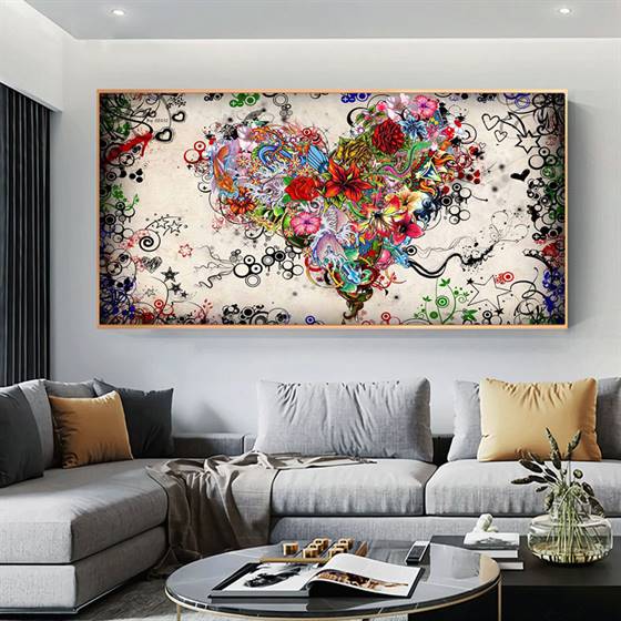 A heart made of flowers canvas
