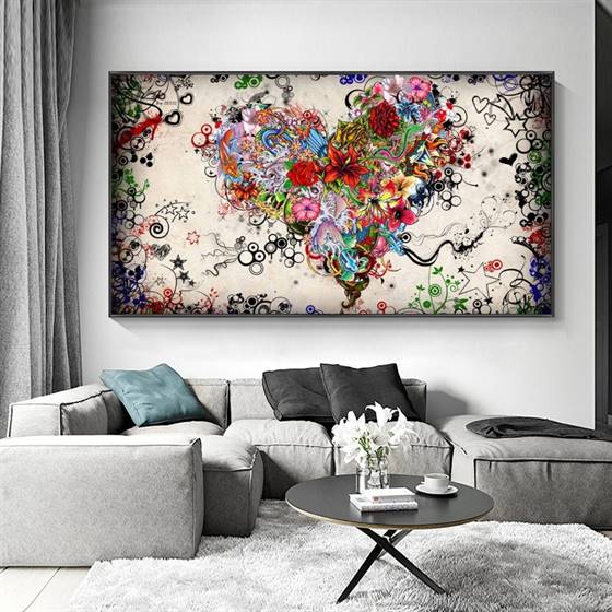 A heart made of flowers canvas