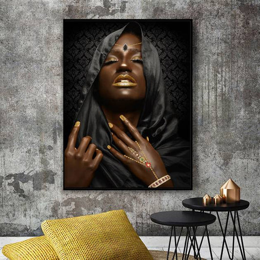 African woman with gold makeup canvas