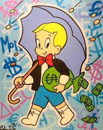 Alec Monopoly - Rich boy and his umbrella canvas