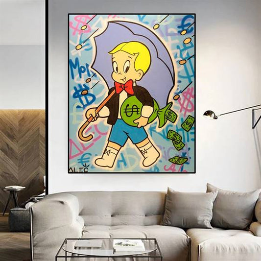 Alec Monopoly - Rich boy and his umbrella canvas