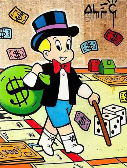 Alec Monopoly - Rich boy coming through canvas