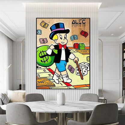 Alec Monopoly - Rich boy coming through canvas