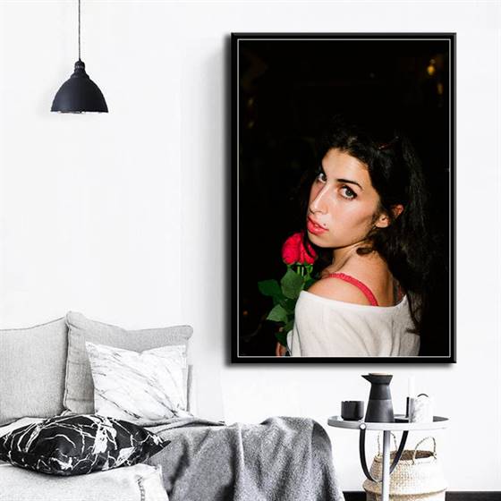 Amy Winehouse with a rose canvas