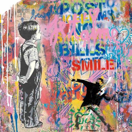 Banksy - Boy looking at the graffiti wall canvas