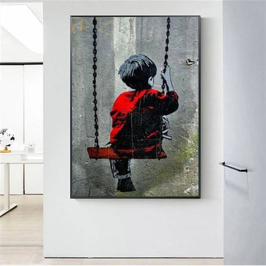 Banksy - Kid on a swing canvas