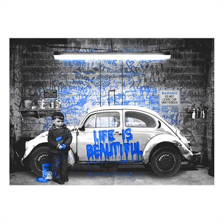 Banksy - Life is beautiful (blue) canvas