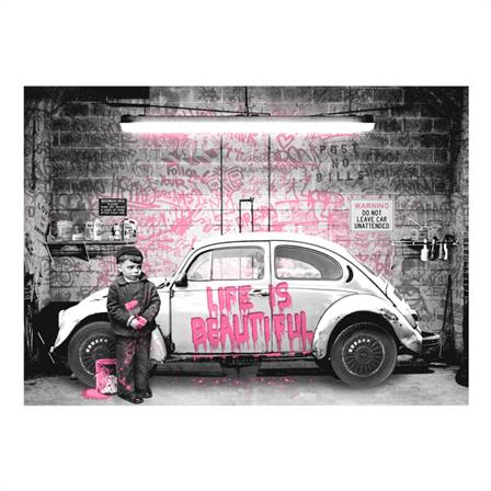 Banksy - Life is beautiful (pink) canvas