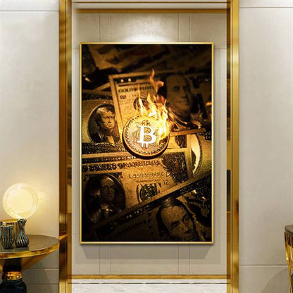 BitCoin on fire canvas