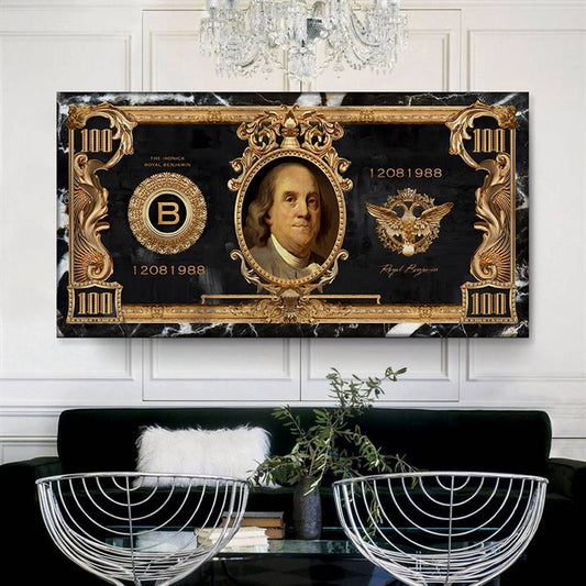 Black and Gold Hundred Dollar Bill canvas