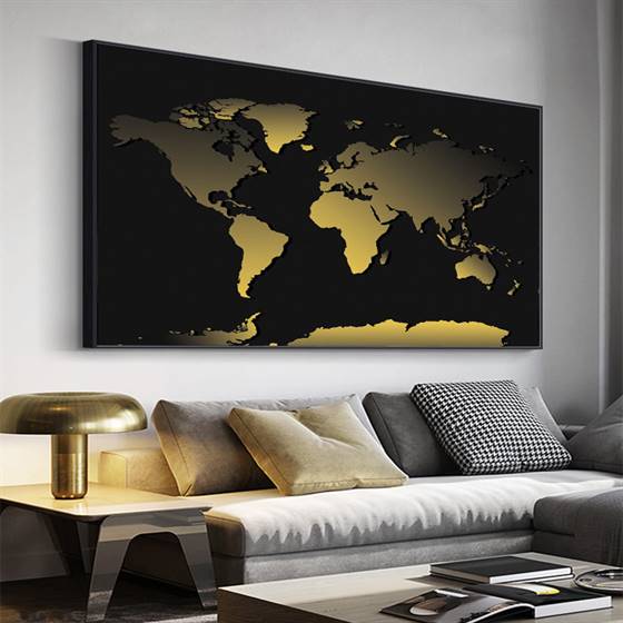 Black and gold world map canvas