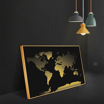 Black and gold world map canvas