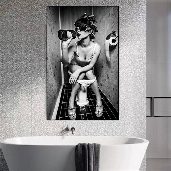 Black and white hotel toilet canvas