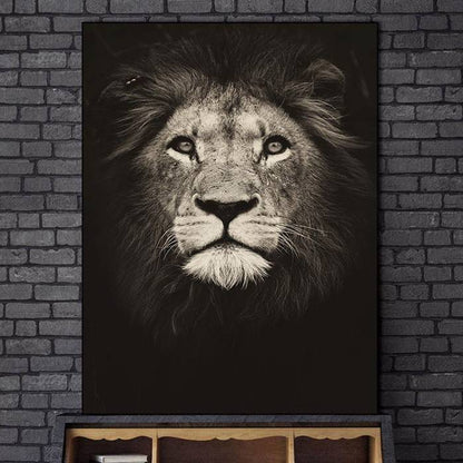 Black and white lion canvas