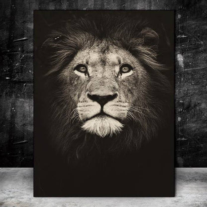 Black and white lion canvas