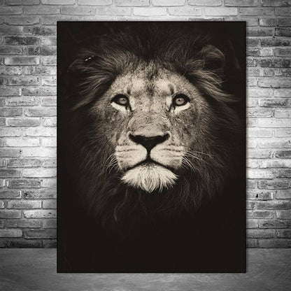 Black and white lion canvas