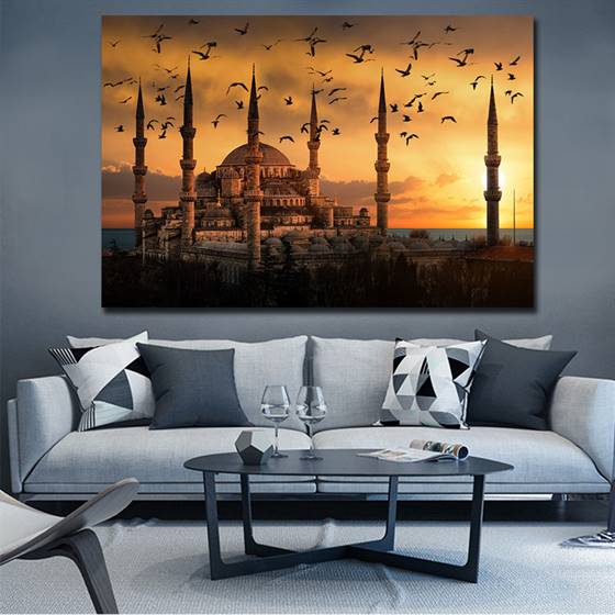 Blue mosque sunset canvas